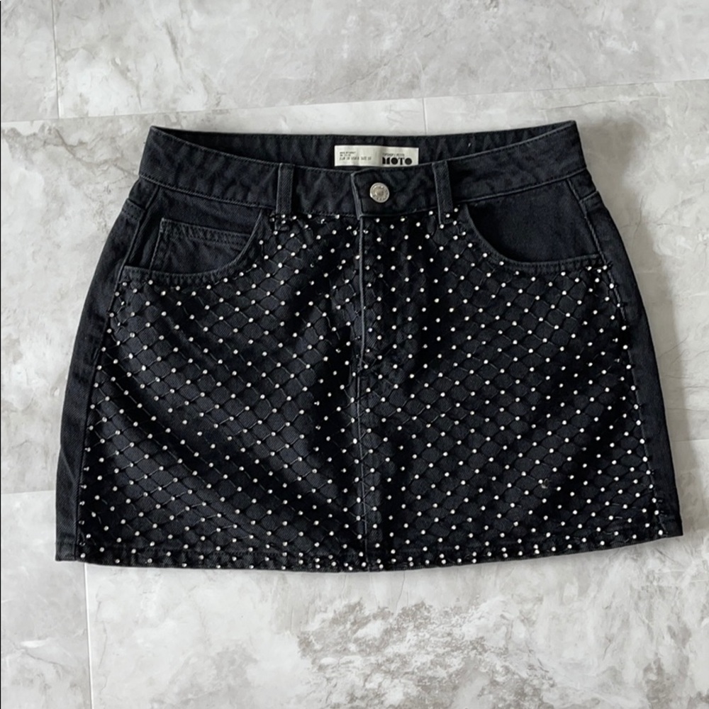 Topshop Diamond Mesh Denim Mini Skirt